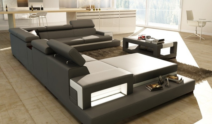 Leather sofa Corner sofa U-shape Couch Living landscape Designer Seat Corner LEONARDO-B