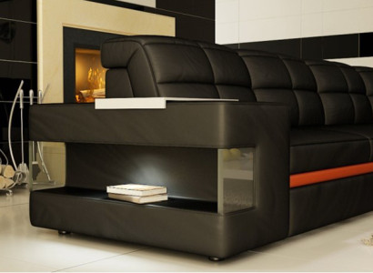 Leather sofa Designer sofa Corner sofa Couch Upholstery Sofa Corner suite with lighting