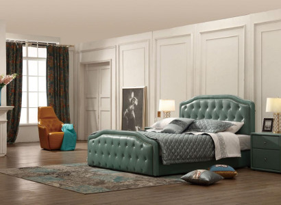 Modern Design Hotel Bed XXL Beds Luxury Double Leather Chesterfield 180x200cm