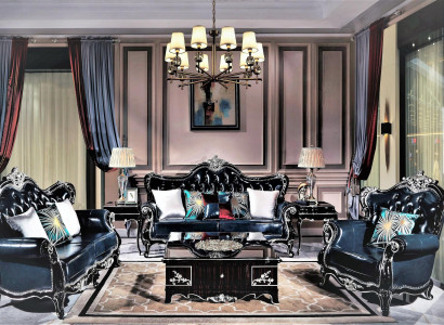 Classic s Chesterfield sofa set 3+2+1 in Ultra Black