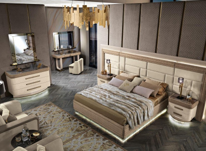 Design Luxury Bedroom Bed 2x Bedside tables Chest of drawers Suite Beds 8-piece set