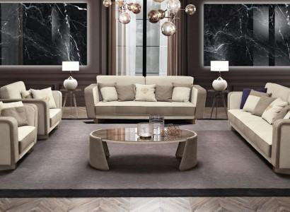 Luxury Furniture Sofa set Couch Sofa Upholstery 3 3 1 1 Seater Coffee table Wood 5pcs.