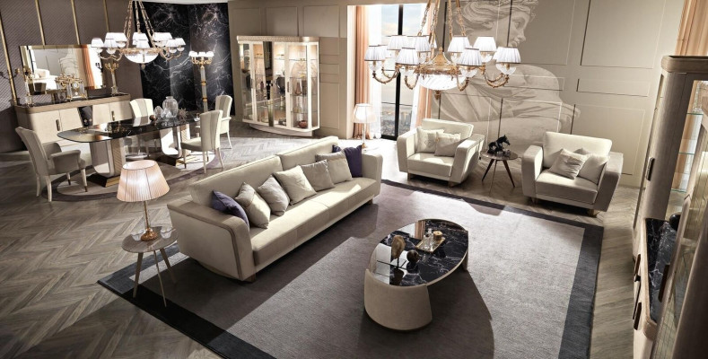 Luxury Furniture Sofa set Couch Sofa Upholstery 3 3 1 1 Seater Coffee table Wood 5pcs.