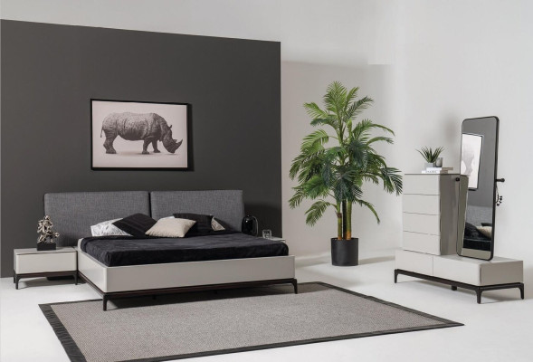 Modern Luxury Bedroom Set Bed + 2x Bedside table Hotel Furniture Beds Loft