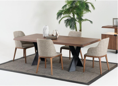 Wood Dining room Design Furniture Modern Chair Group Table 4x Chairs Set 5pcs.