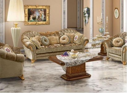 Luxury Furniture Sofa set Couch Sofa Baroque Rococo Upholstery 3+1+1 Seater Wood 3pcs