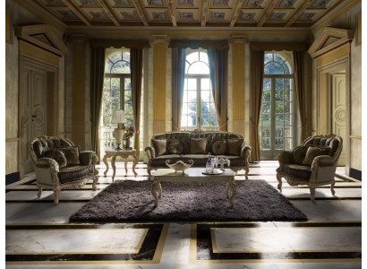 Seating Set 3+2+1 Seater Furniture Upholstery Textile Italian Chesterfield Design