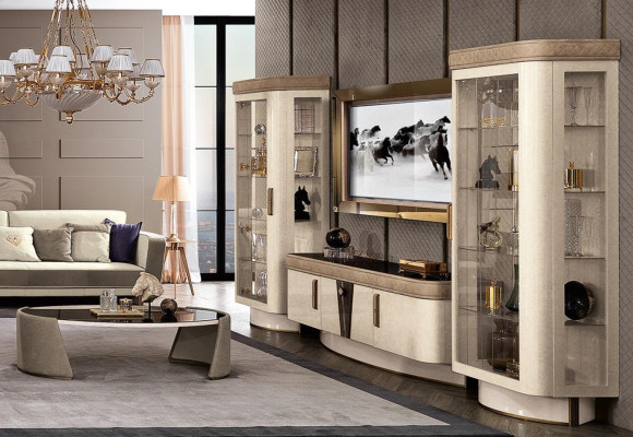 Wall unit set 4 pieces. Living room TV cabinet Display case Shelf Modern Suite Group Wood tv