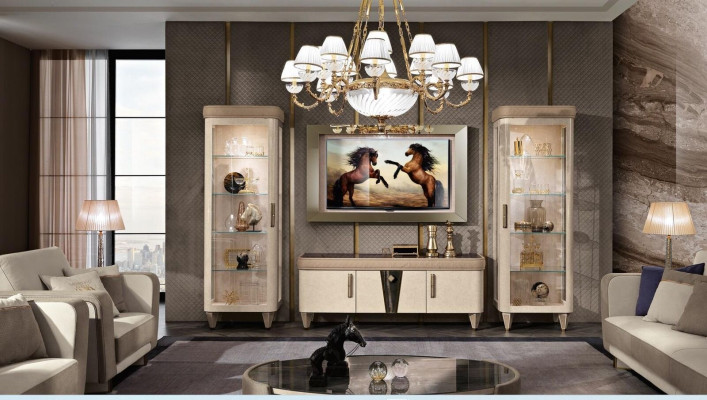 Wall unit set 4 pieces. Living room TV cabinet Display case Shelf Modern Suite Group Wood tv