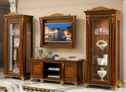 Set 4 pieces Living room TV cabinet 2x Display case tv Frame Wood Luxury Suite Group Italy