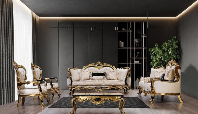 Sofa Chesterfield Baroque Couch 5-piece set Sofa set 3+3+1+1 Seat Coffee table