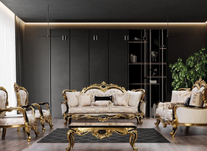 Sofa Chesterfield Baroque Couch 5-piece set Sofa set 3+3+1+1 Seat Coffee table