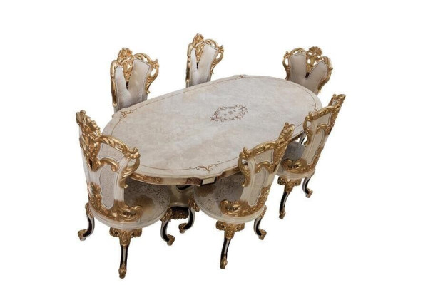 Luxury Dining room Set 9 pcs. Dining table + 6x Chairs + Sideboard with Mirror White new