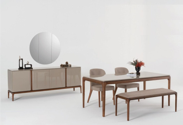 Dining room Set Dining set Table 4x Chairs Stool Sideboard Mirror 8pcs.