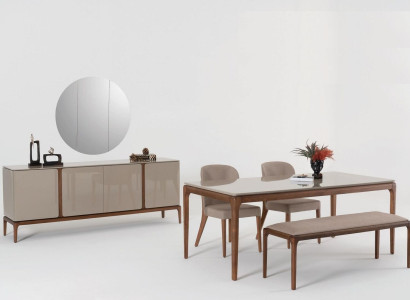 Dining room Set Dining set Table 4x Chairs Stool Sideboard Mirror 8pcs.