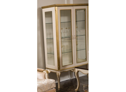 Display case Wood Furniture Wardrobe Showcases Baroque Rococo Gold White Glass Cabinet
