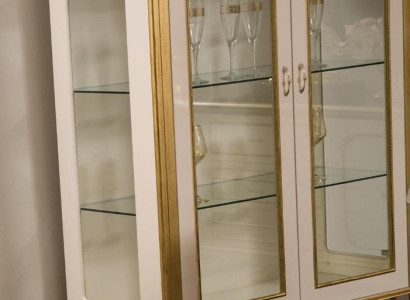 Display case Wood Furniture Wardrobe Showcases Baroque Rococo Gold White Glass Cabinet