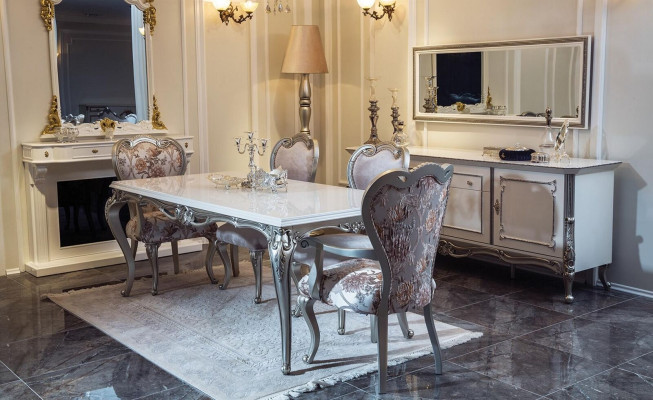 Sideboard White Silver Sideboard Consoles Chest of drawers Italian style 2 pcs. Mirror