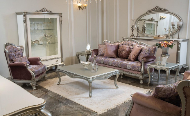 Classic r Armchair with Floral Pattern Purple Sofa Single Seater Baroque Rococo