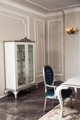 Display case White Glass Cabinet Design Classic Wardrobe Luxury Wood Furniture