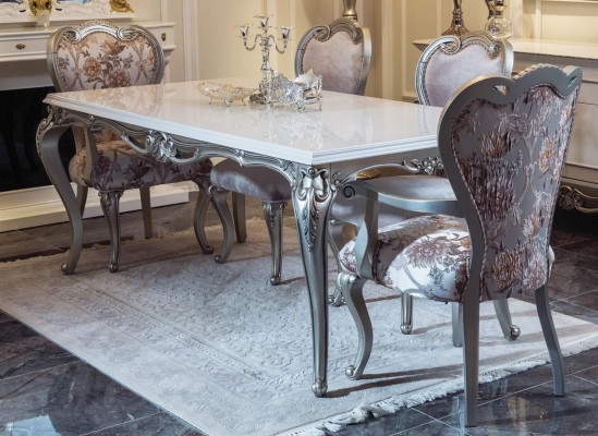 Classic r Dining table Silver Tables Baroque Rococo Table Dining room Furniture White