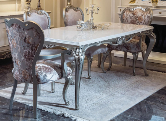 Classic r Dining table Silver Tables Baroque Rococo Table Dining room Furniture White