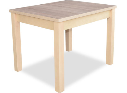 Stylish dining table with wooden llan top in beige color in modern dining room