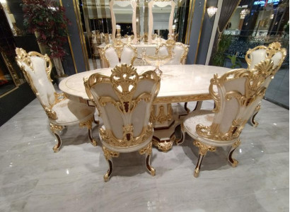Luxury Dining room set Dining table 4x Chairs Wood Chair Textile Dining set Suite new