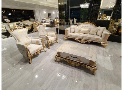 Sofa set 3+1+1 Seater Living room Set Complete Textile Sofa Armchair Wood new