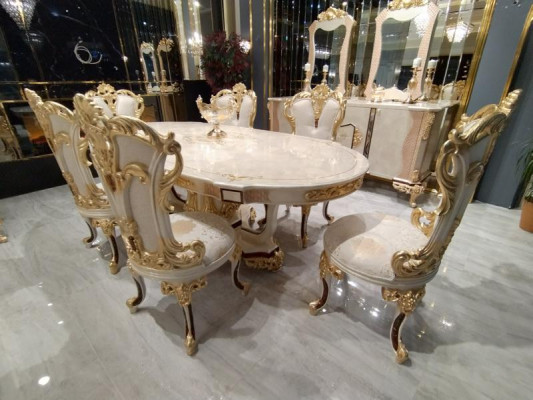 Dining room Set 6x Chairs Dining set Wood Upholstered Chair Luxury Chair Textile new