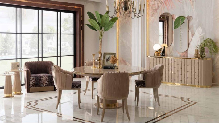 Luxury Dining room Set Dining set Dining table 4x Chairs Sideboard with 2x Mirror