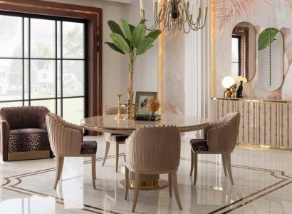 Luxury Dining room Set Dining set Dining table 4x Chairs Sideboard with 2x Mirror