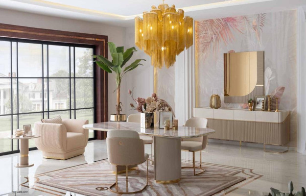 Luxury Design Dining room Set Dining table 4x Chairs Sideboard Mirror Furniture