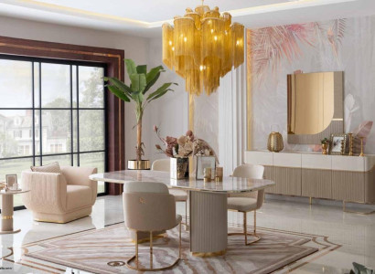 Luxury Design Dining room Set Dining table 4x Chairs Sideboard Mirror Furniture