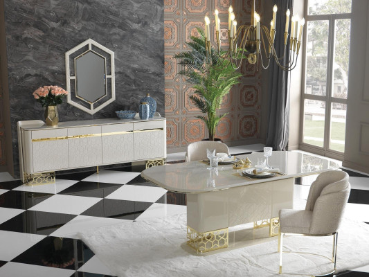 Modern Dining room Set Furniture Dining table 4x Chairs Sideboard Chest of drawers 6pcs
