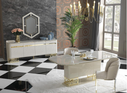 Modern Dining room Set Furniture Dining table 4x Chairs Sideboard Chest of drawers 6pcs
