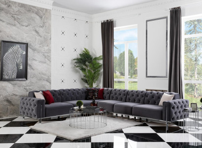Modern Corner sofa L-shape Living room Gray Color Wood Textile Couches