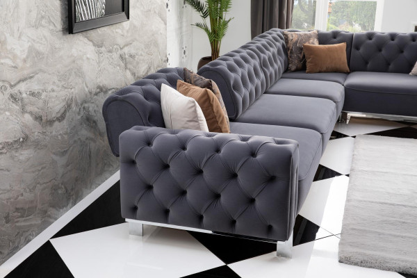 Modern Corner sofa L-shape Living room Gray Color Wood Textile Couches