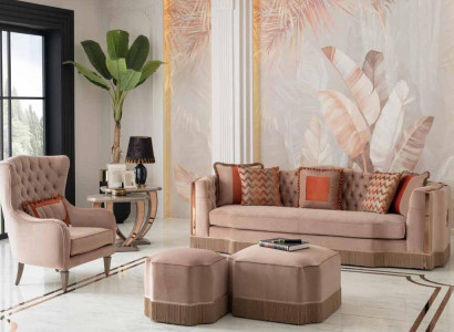 Luxury Living room Schiker Sofa 4 Seater Armchair with 2x Stool Stylish Furniture