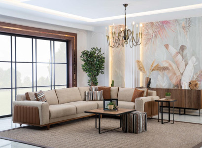 Corner sofa L-shape Living room Modern Luxury Furniture Couch Corner suite Beige