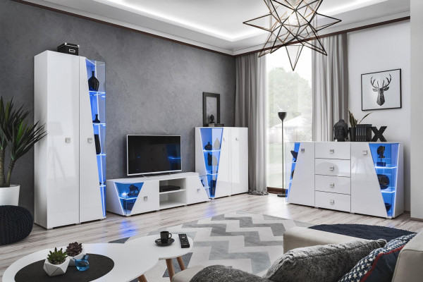 Living room Luxury Furnishings Set 3 pcs Wall unit Designer Furniture Display case Wood