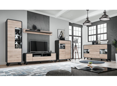 Wall unit set 5 pieces living room TV lowboard display case shelf modern suite wooden furniture