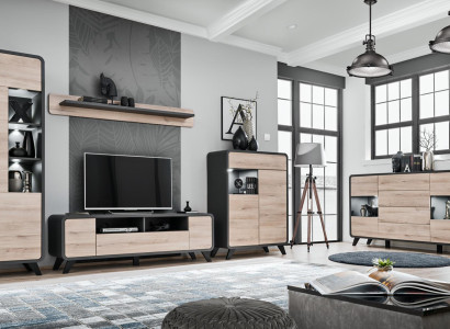 Wall unit set 5 pieces living room TV lowboard display case shelf modern suite wooden furniture