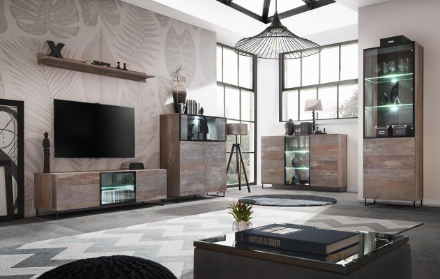 Design Wall unit TV lowboard 2x Display case TV cabinet Lowboard Furnishings Set 5 pieces