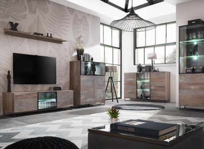Design Wall unit TV lowboard 2x Display case TV cabinet Lowboard Furnishings Set 5 pieces