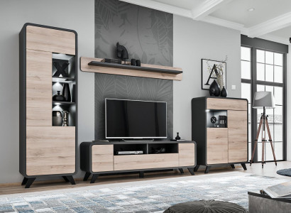 Living room Set Wall shelf TV lowboard wooden furniture 2x Display case Wall unit new