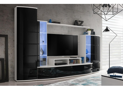 Black Wall unit Living room Luxury Set Display case TV Stand Wood Furniture new