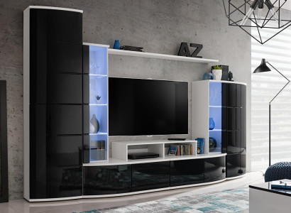 Black Wall unit Living room Luxury Set Display case TV Stand Wood Furniture new