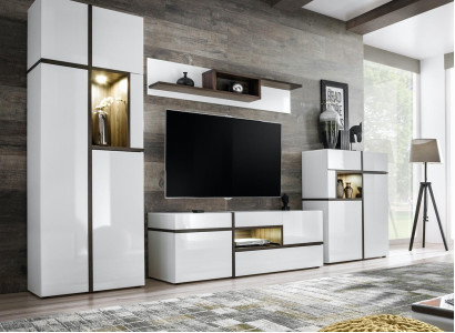 Modern wall unit set 4 pieces Living room White Wood Furniture Wardrobe TV lowboard