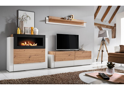 Designer White Wall unit Luxury Chest of drawers with Kamin Furnishings Living room furniture